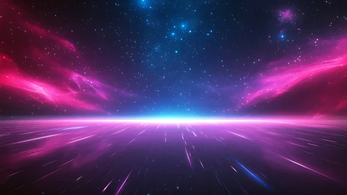 Neon starway horizon bursts across a cyber cosmic runway.