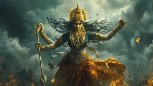 Dynamic goddess warrior rendered in high-detail digital painting