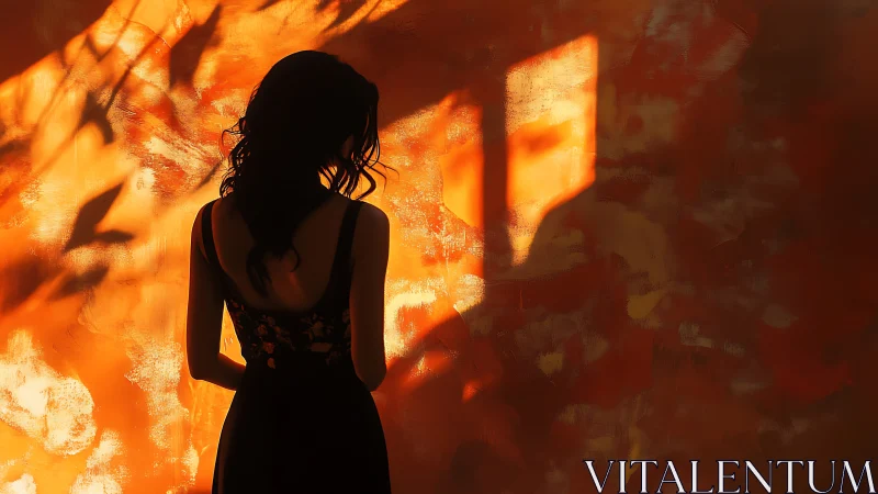 Silent silhouette wrapped in warm orange windowlight glow.