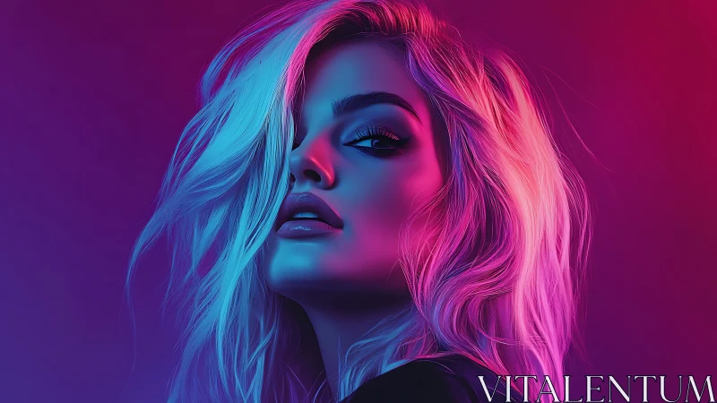 Neon siren in electric magenta and cyan twilight glow.