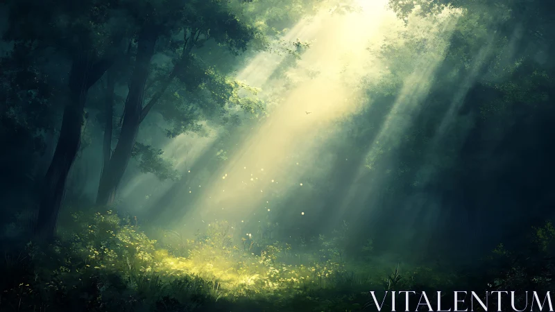 Sunlit glade where wandering forest light catches its breath.