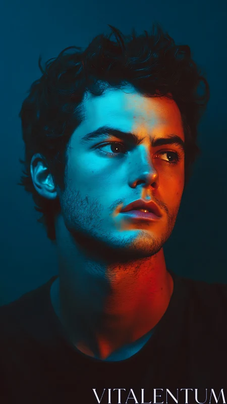 Dual-tone cinematic portrait uses split lighting for drama