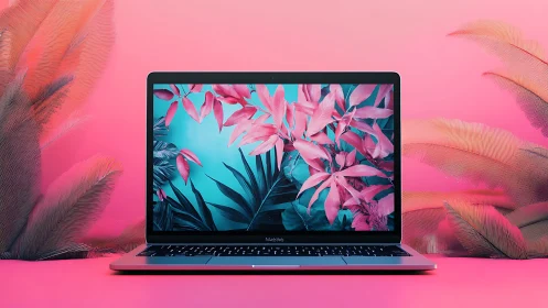 Neon jungle laptop blooms in tropical pink and teal dream.