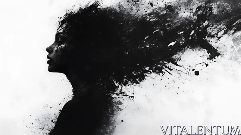 Ink-swept silhouette of quiet thoughts in mid-flight.