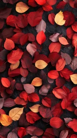 Autumn foliage flat lay reveals chromatic contrast on dark ground