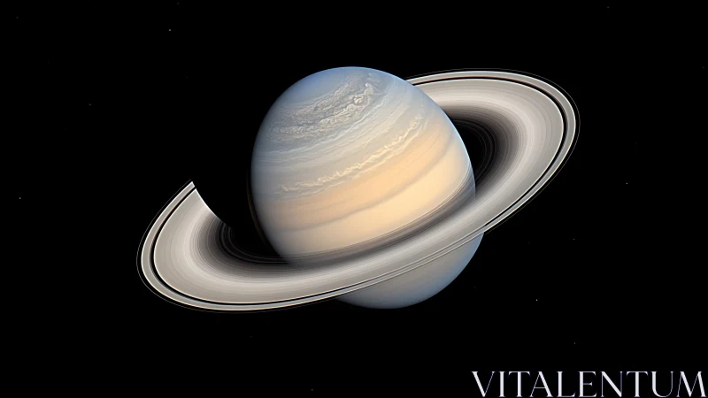 Ringed giant leans softly in space, draped in pastel storms