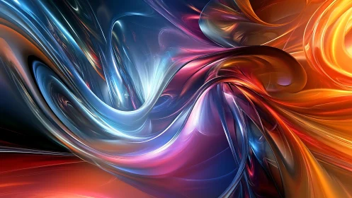 Fluid chromatic vortex in luminous abstract ribbons.