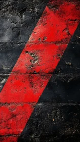 Diagonal red stripe cuts through distressed black concrete