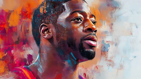 Digital portrait of basketball player in abstract colors.