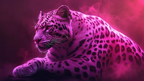 Neon Leopard in Magenta Mist. A striking digital portrait.
