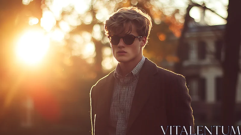 Soft golden hour portrait of a thoughtful young man outdoors.