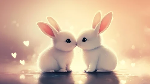 Sweet bunny nose kiss in a dreamy pastel glow.