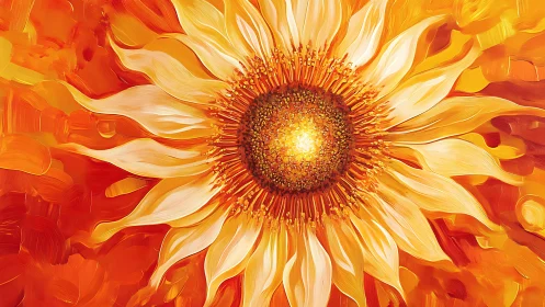 Radiant sunflower bloom glows in vivid swirling brushstrokes