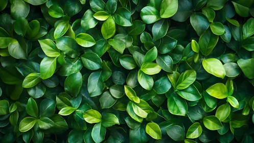 Dense green foliage background with glossy fresh leaves.