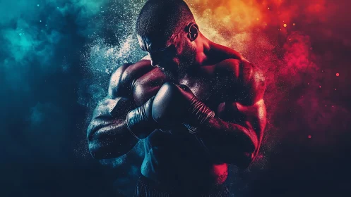 Male Boxer in Motion Combat Sport Dynamic Portrait.