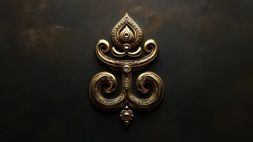 Golden ornamental emblem glowing on a deep dark backdrop.