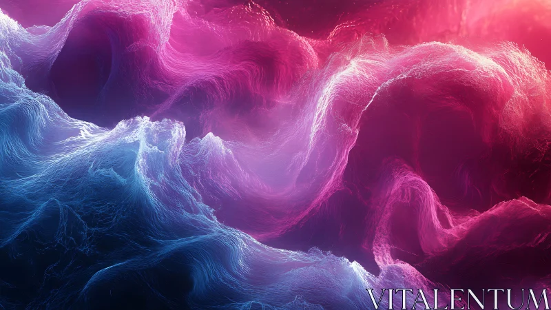 Dreamy cosmic waves of pink and blue drifting in light.