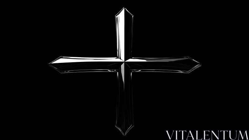 Gleaming glassy cross glowing softly against deep black.