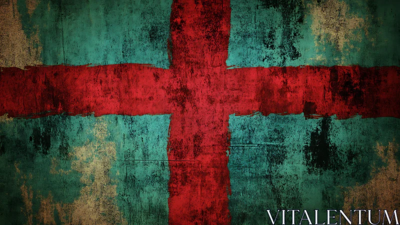 Grunge St George’s Cross on Distressed Teal Background.