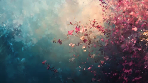 Soft dawn blossoms drift gently across a dreamy sky
