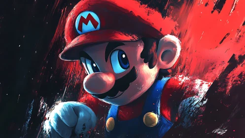 Red-capped cartoon character in dynamic digital portrait.