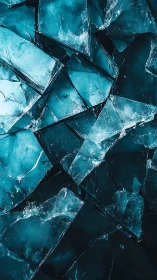 Shattered blue glass shards forming sharp abstract pattern.