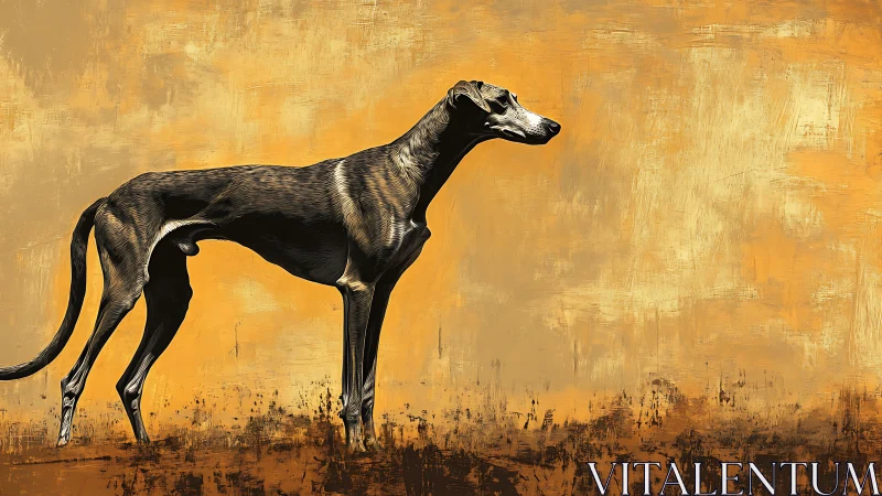 Elongated sighthound profile rendered in textured digital brushwork