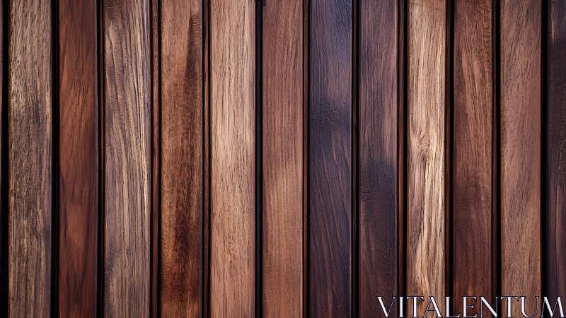Vertical walnut wood planks form a warm rustic backdrop