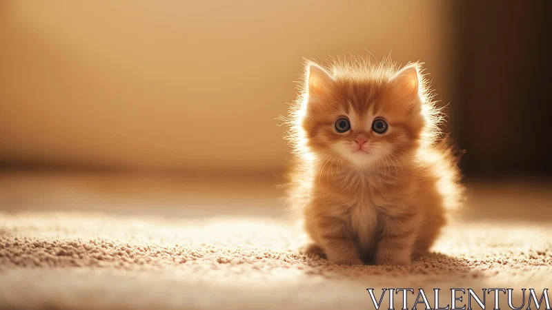 Adorable Ginger Kitten Glowing in Warm Golden Sunlight