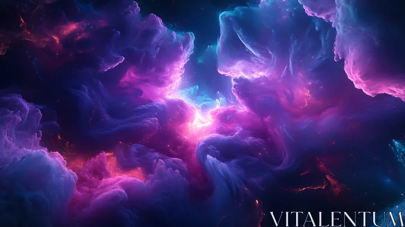 Nebular plasma clouds swirl in luminous magenta-blue gradients
