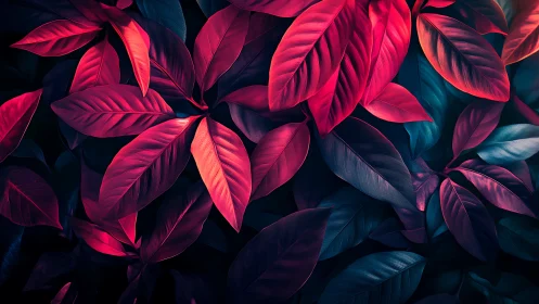 Neon leaves over dark foliage in vivid digital style.