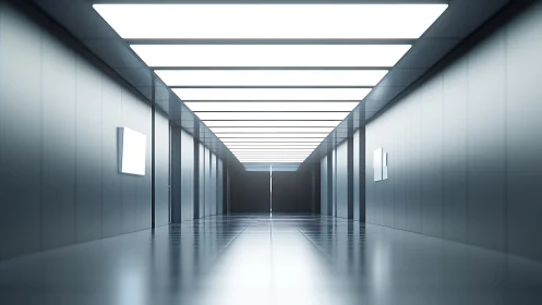 Minimalist Corridor with Recessed Linear Ceiling Panels.