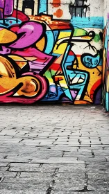 Urban graffiti mural with vibrant abstract lettering on wall.