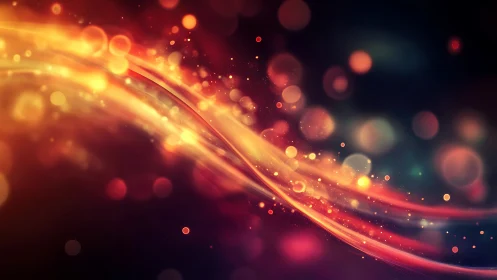 Digital painting of luminous flowing bokeh light waves.