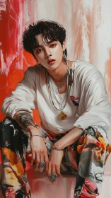 Paint splashed rebel in layered chains and molten colors.