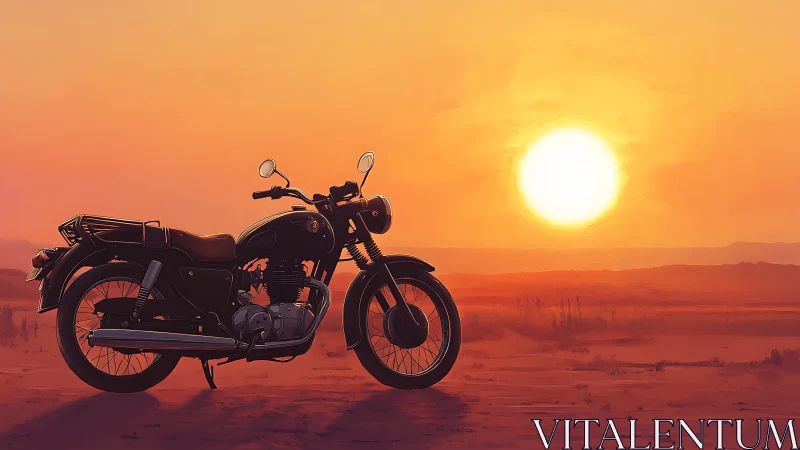 Classic motorcycle silhouette against blazing desert sunset.