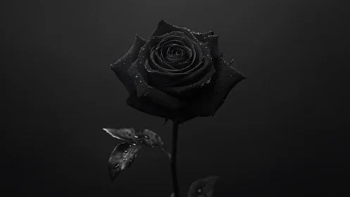 Black rose glows softly against a velvety dark backdrop.