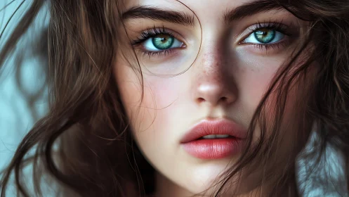 Close cropped digital portrait of young woman’s face.