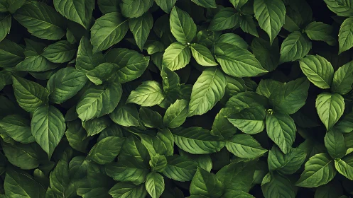 Dense overhead pattern of overlapping green basil leaves.