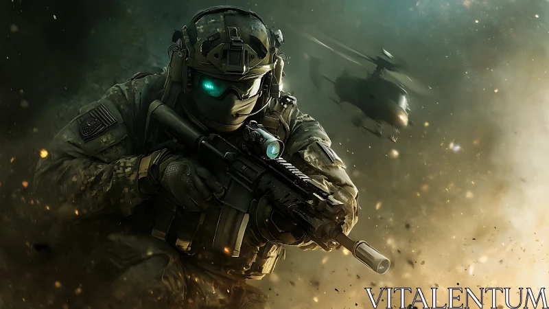 Tactical operator advances through debris with illuminated optics system