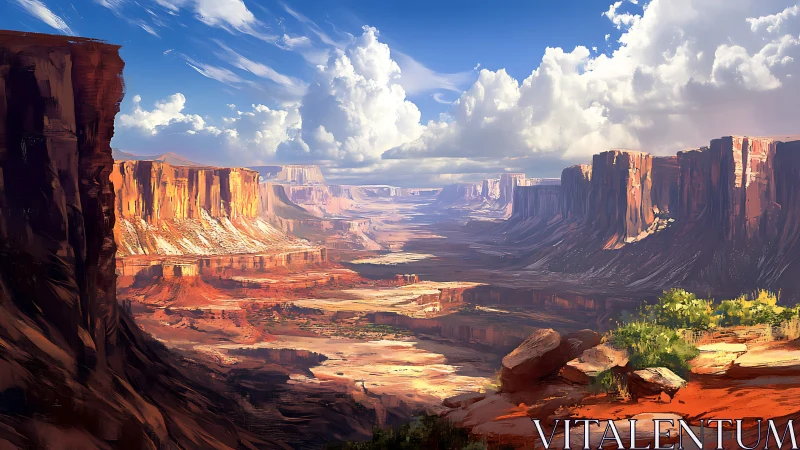 Sunlit canyon giants guard a painted desert horizon.