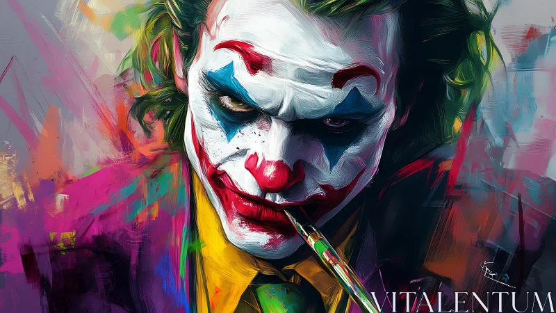 Intense clown portrait in vivid digital paint style.
