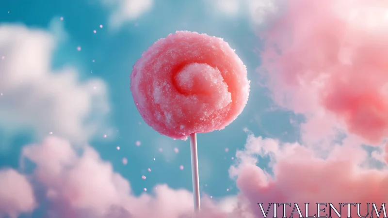 Dreamy Pink Lollipop Floating Among Soft Clouds.