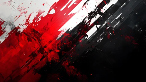 Dynamic Abstract Art in Red, Black, and White Brushstrokes.