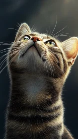 Feline Upward Gaze: Photorealistic Digital Portrait Study.