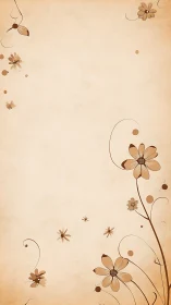 Beige vertical background displays stylized brown floral curves