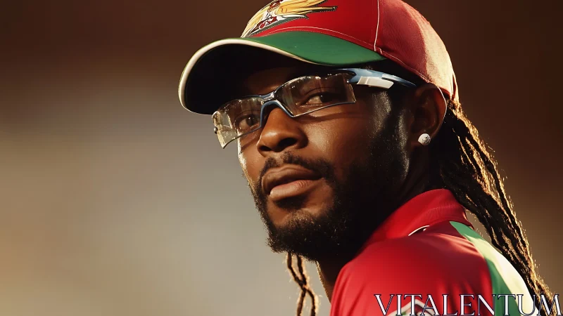 Calm cricket guardian in sunlit red and green armor.