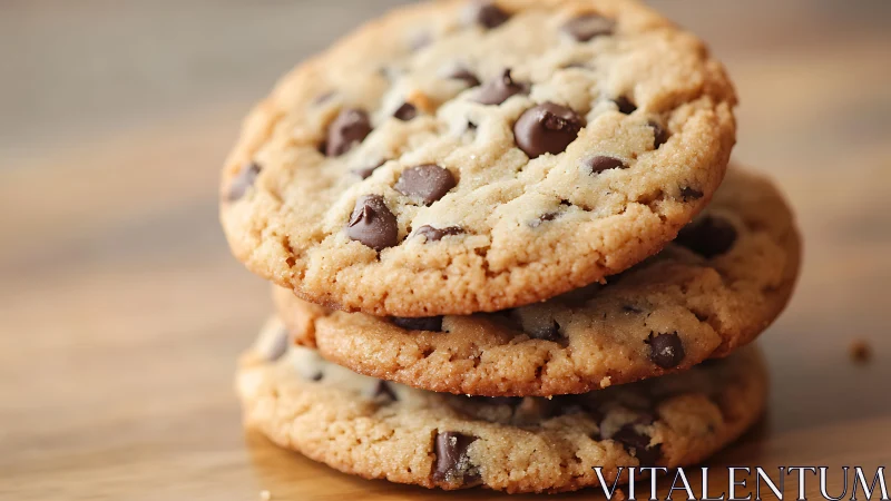 Golden cookie tower studded with unruly chocolate chips.