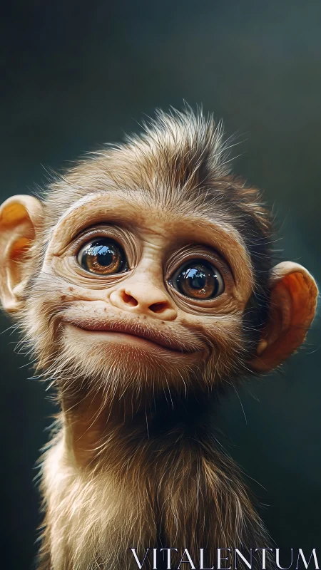 Hyperreal close-up portrait of young monkey with glossy eyes