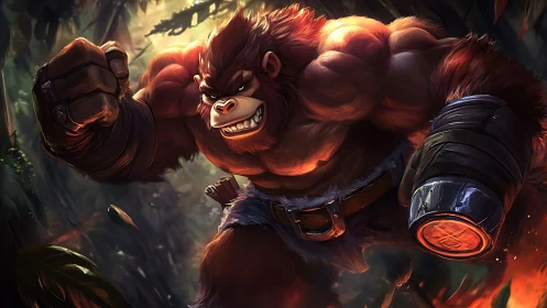 Mighty jungle gorilla charges forward with fiery determination